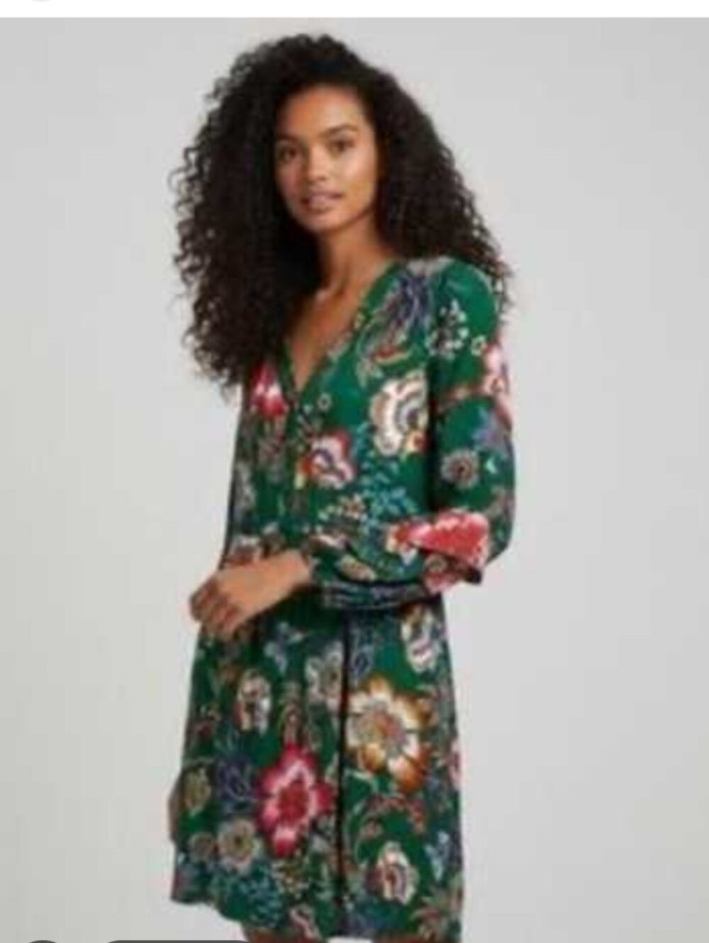 Anthropologie Fig and Flower Teal Floral Long-Sleeve Shift Dress Size L